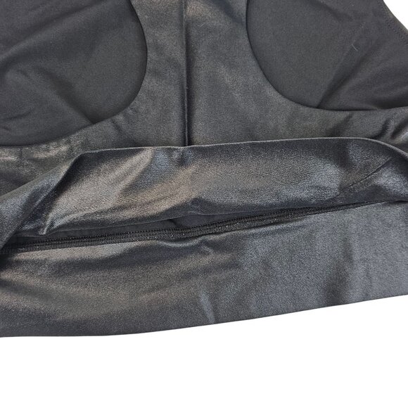 Womens Plus Size 1X Shiny Black Metallic Razor Back Exercise Gym Yoga Sports Bra - Picture 4 of 10